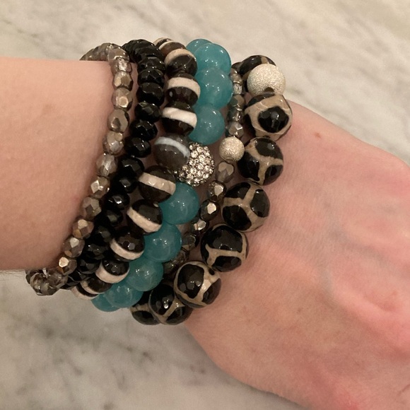 🔸NWT🔸 Agate and Amazonite Gemstone Beaded Bracelet Set - Picture 5 of 16